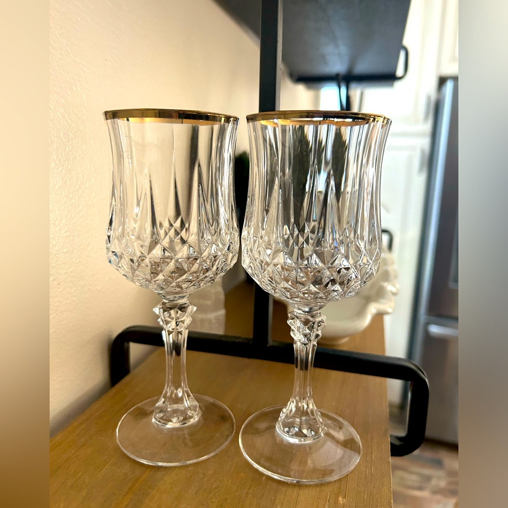 Set of 4 Cristal D'Arques-Durand Longchamp Gold Wine Glasses